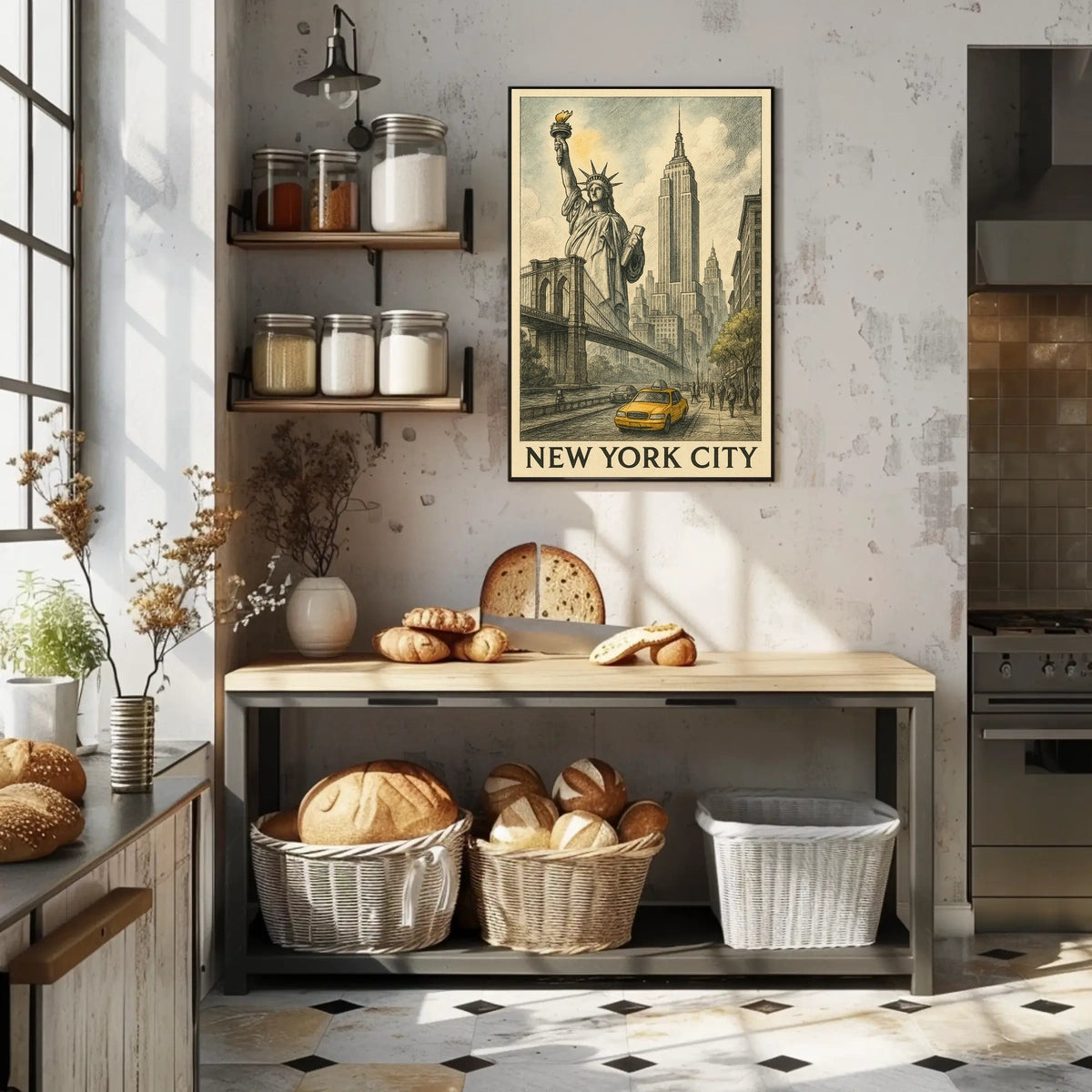 New York City Iconic Skyline Poster Vintage Wall Art