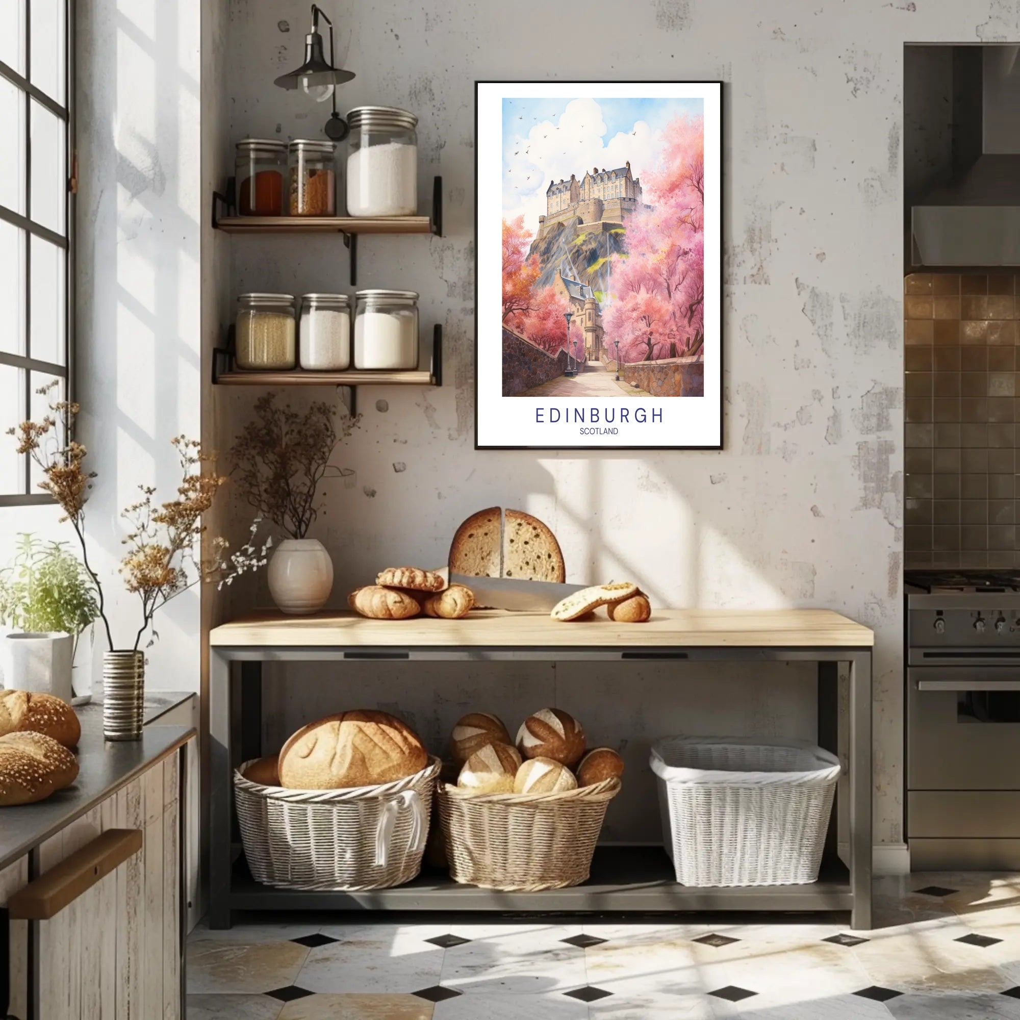 Edinburgh Castle Blossoms: Travel Art Poster PosterGoat