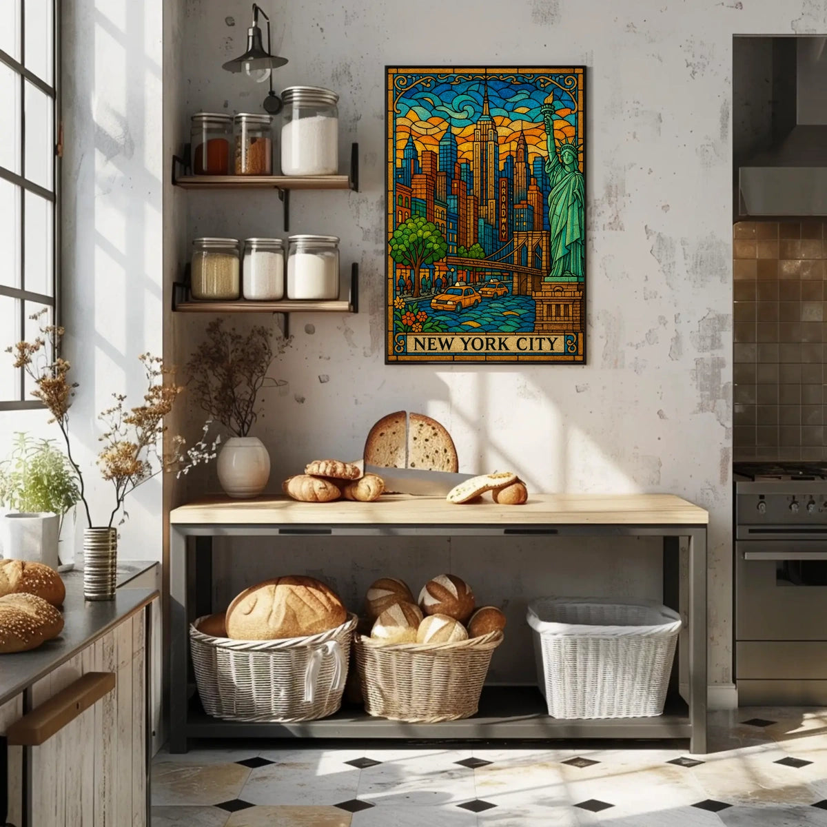 New York City Stained Glass Skyline Poster Modern Wall Art