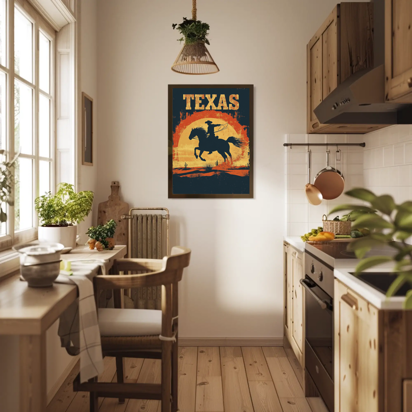 Texas Cowboy Sunset Vintage Travel Poster