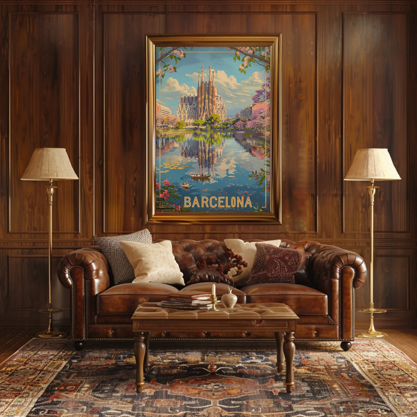 Barcelona Sagrada Familia Reflection Spring Travel Poster