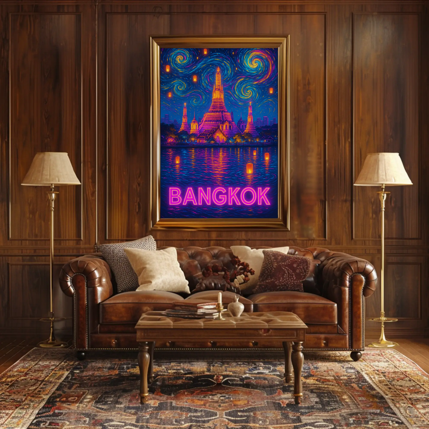 Bangkok Neon Temple Night Travel Poster