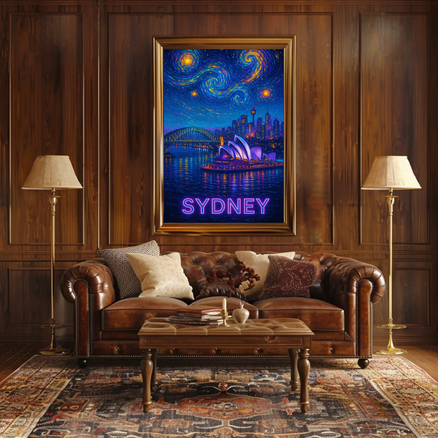 Sydney Harbor Opera House Neon Starry Night Travel Poster