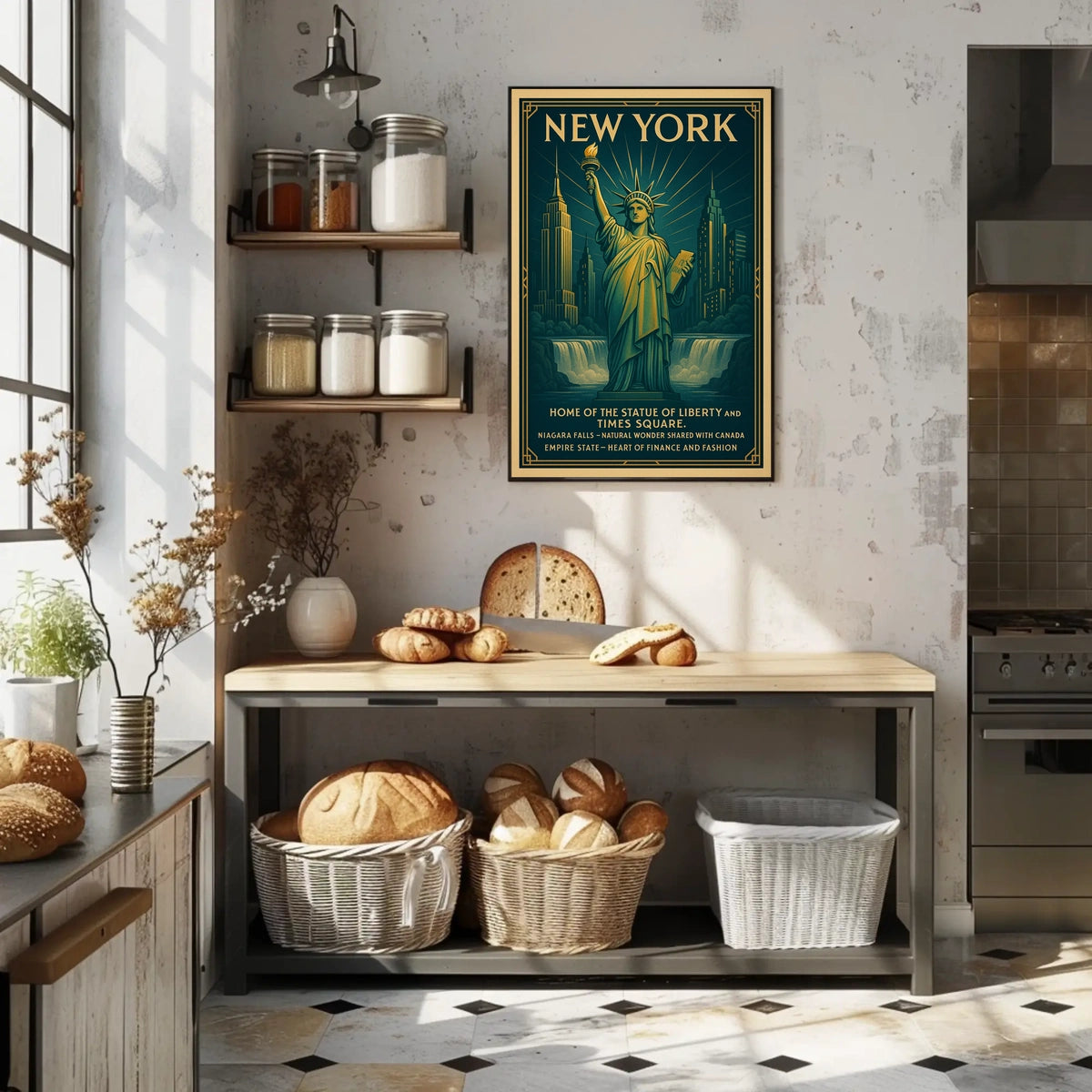 New York City Skyline And Landmarks Poster Vintage Wall Art