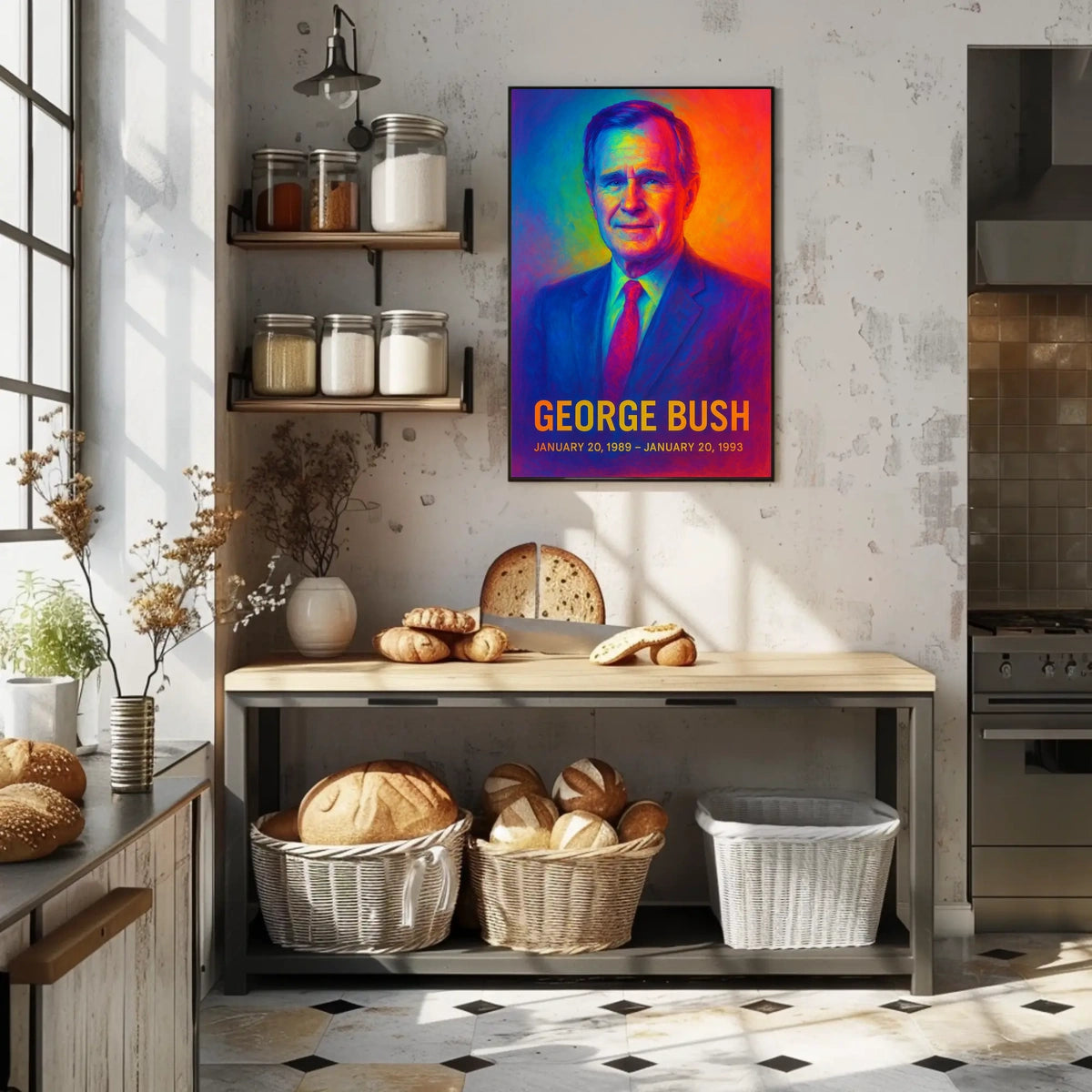 George H. W. Bush 41st President of the United States Neon Gradient Overlay Poster