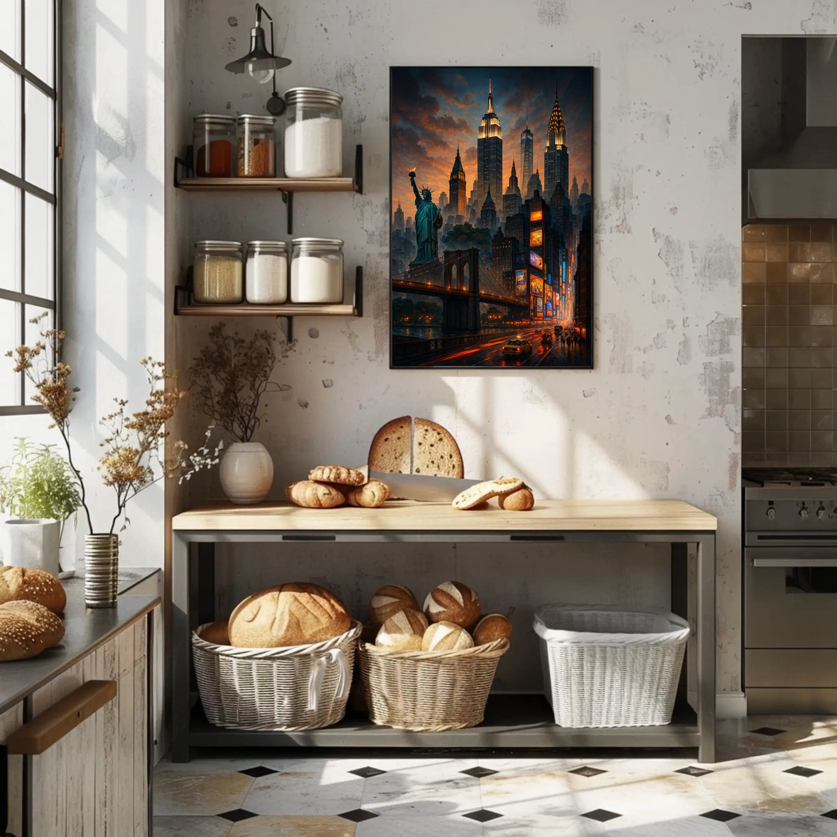 New York City Sunset Cityscape Poster Modern Wall Art