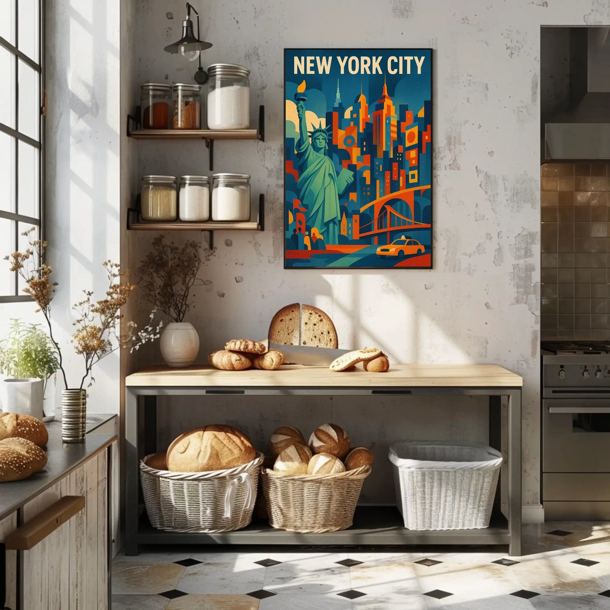 New York City Poster Abstract Urban Skyline Wall Art