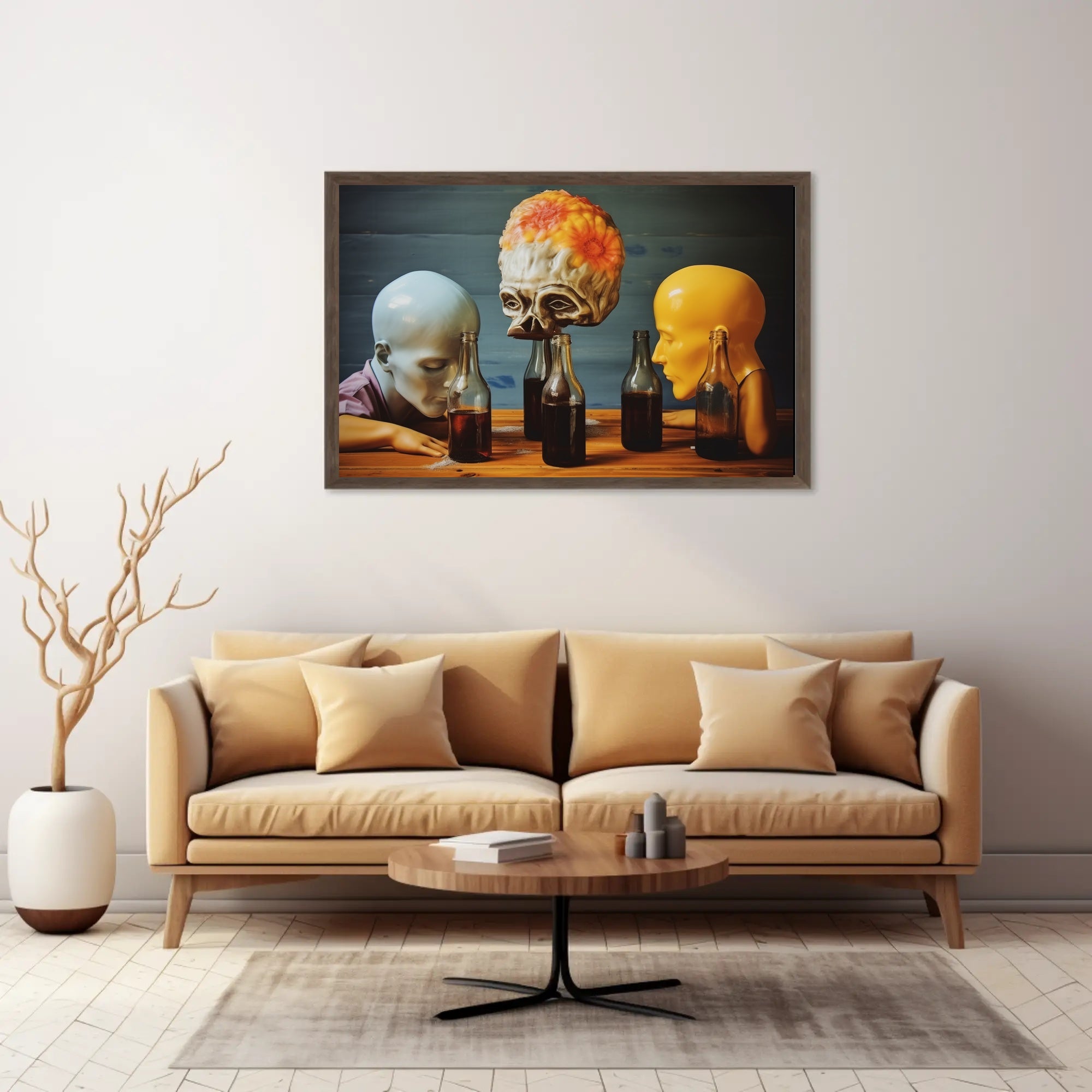 Surreal Mannequin Heads at Table - Abstract Artistic Poster