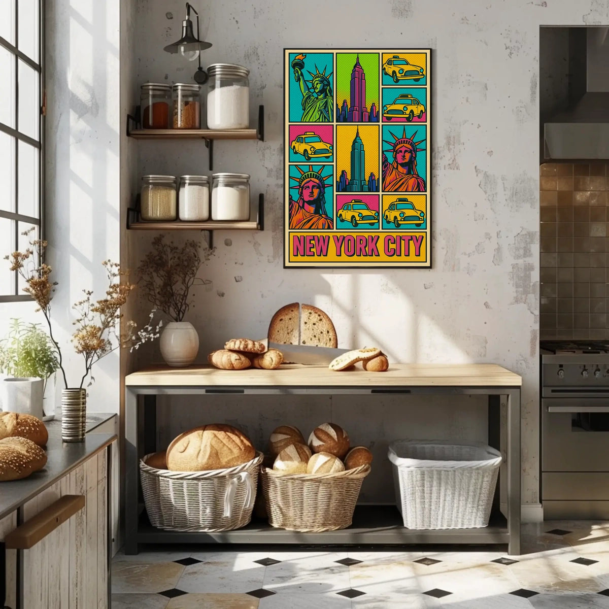 New York City Pop Art Cityscape Poster Abstract Wall Art