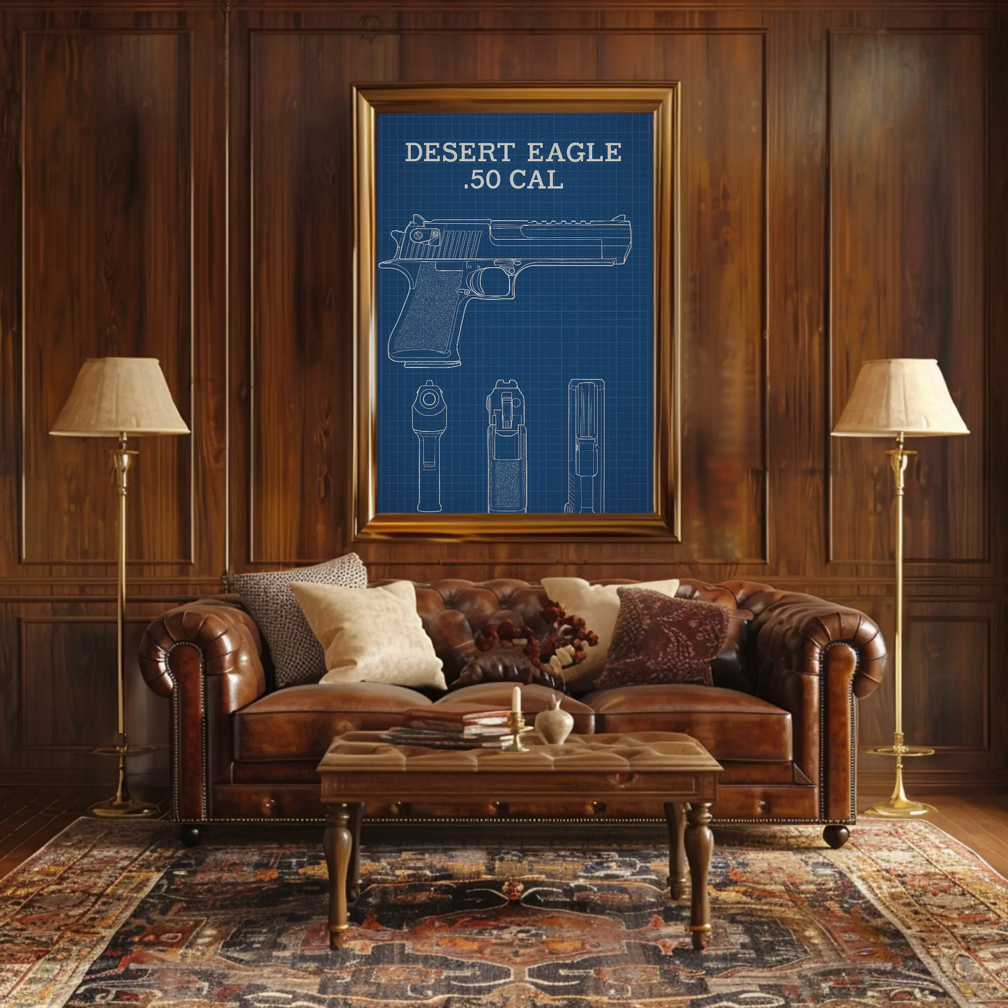 Desert Eagle 50 Cal Blueprint Side Front Views Poster