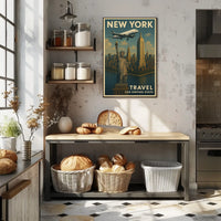 New York City Skyline Poster Vintage Travel Wall Art
