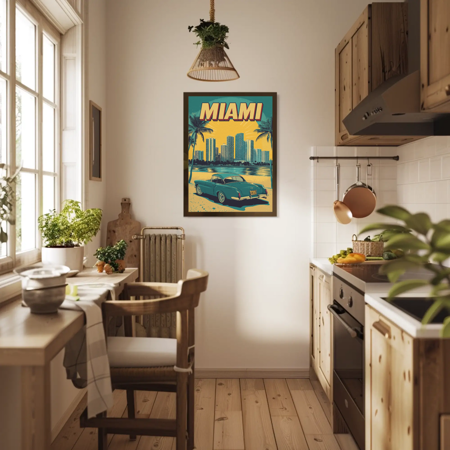 Miami Vintage Poster - Ocean Drive Retro Car