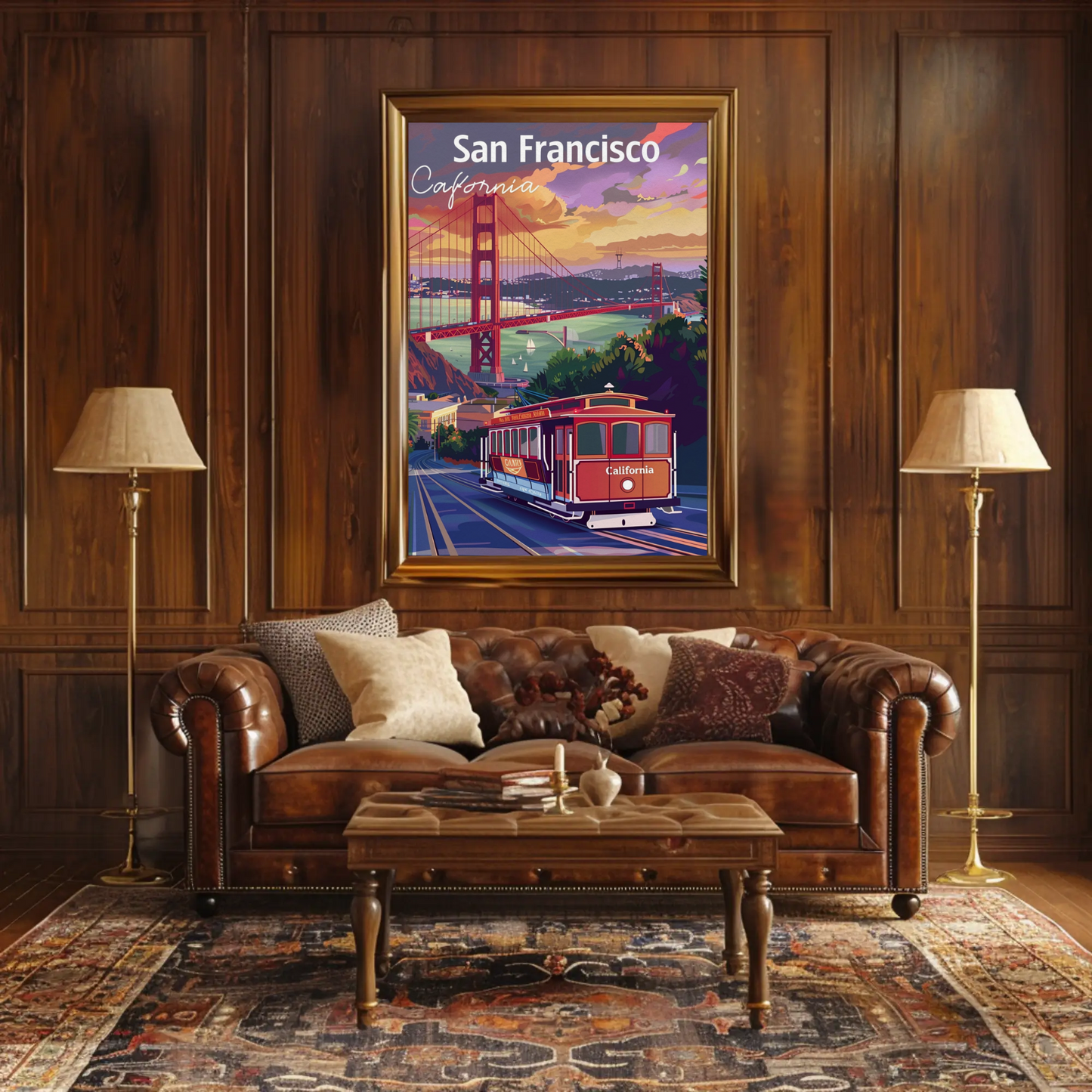 San Francisco Trolley Golden Gate Iconic View Travel Poster