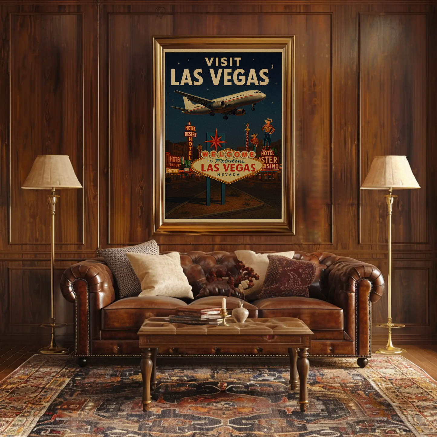 Visit Las Vegas Plane Neon Signs Nightlife Poster