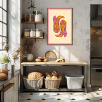 Stylized Cowboy Boots Retro Pop Culture Poster PosterGoat