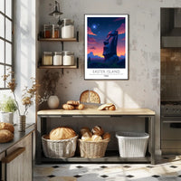 Easter Island Moai Under Starry Night Travel Poster