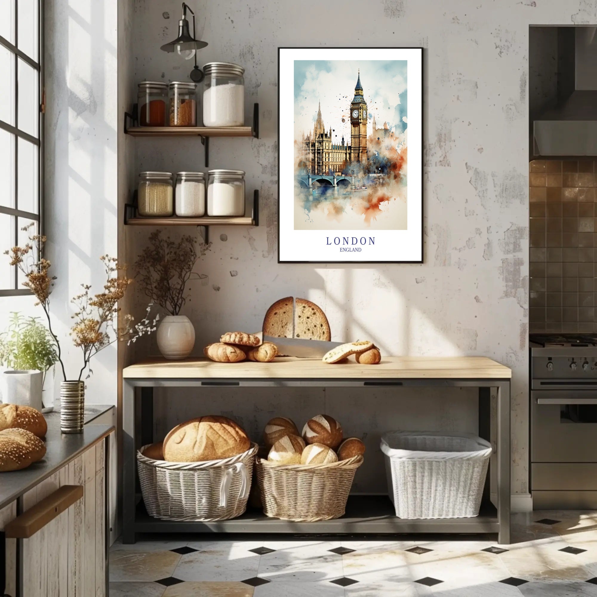 Big Ben Art: Watercolor London Urban Cityscape Poster PosterGoat