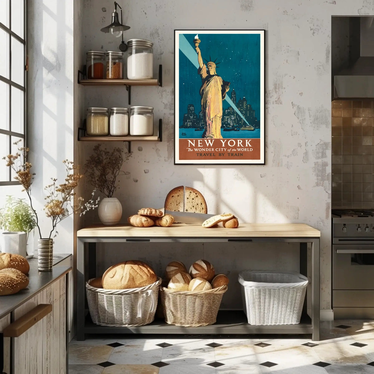 New York City Travel Spotlight Poster Vintage Wall Art