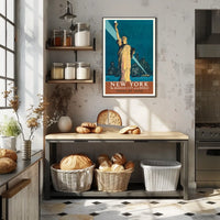 New York City Travel Spotlight Poster Vintage Wall Art