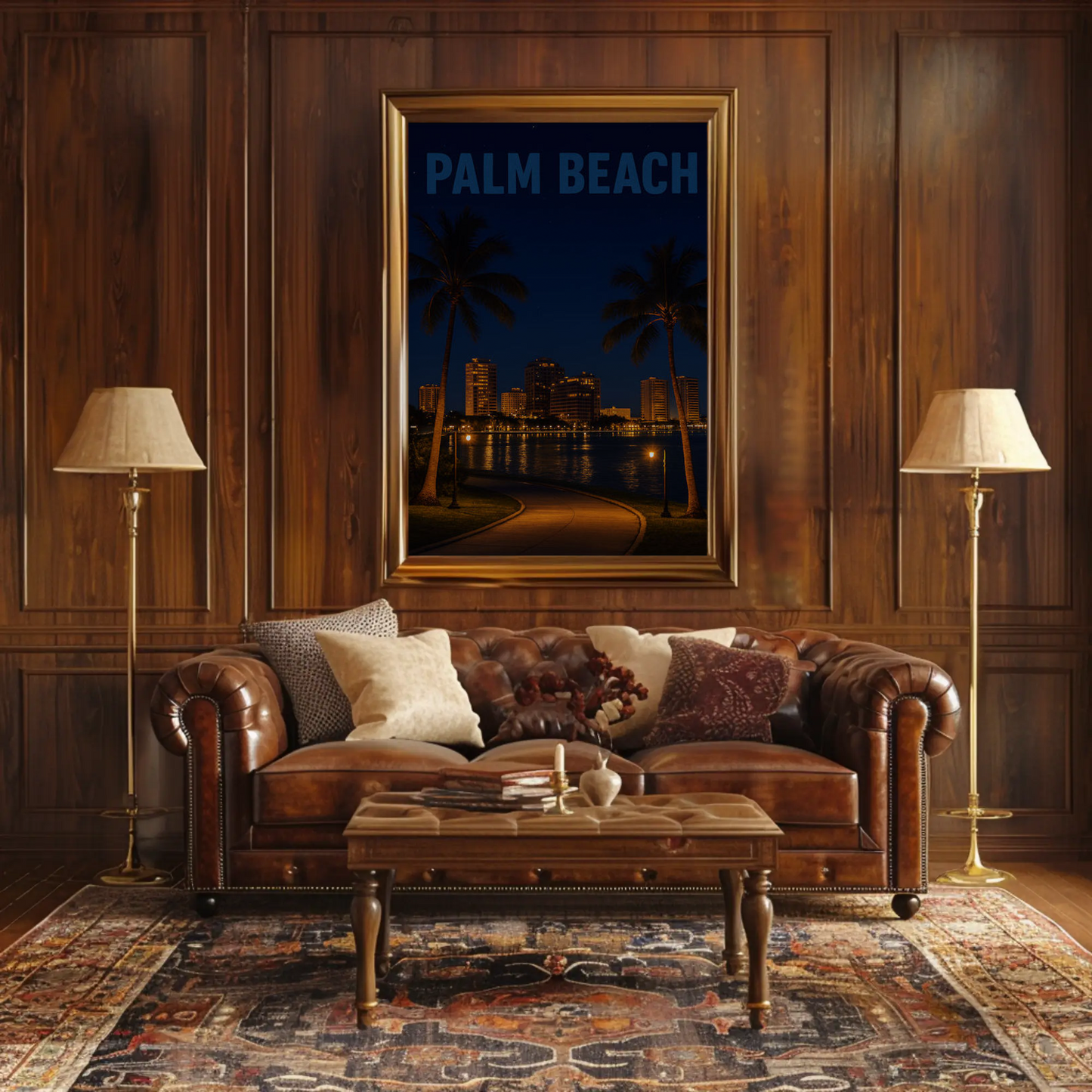 Palm Beach Florida Waterfront At Night Travel Poster