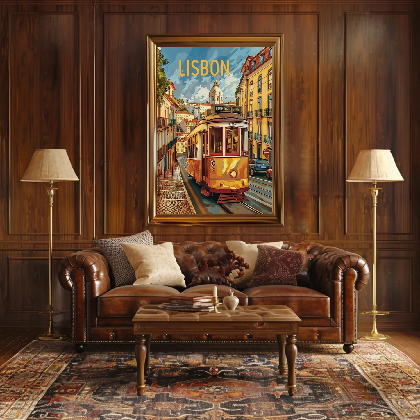 Lisbon Yellow Tram Cityscape Portugal Travel Poster