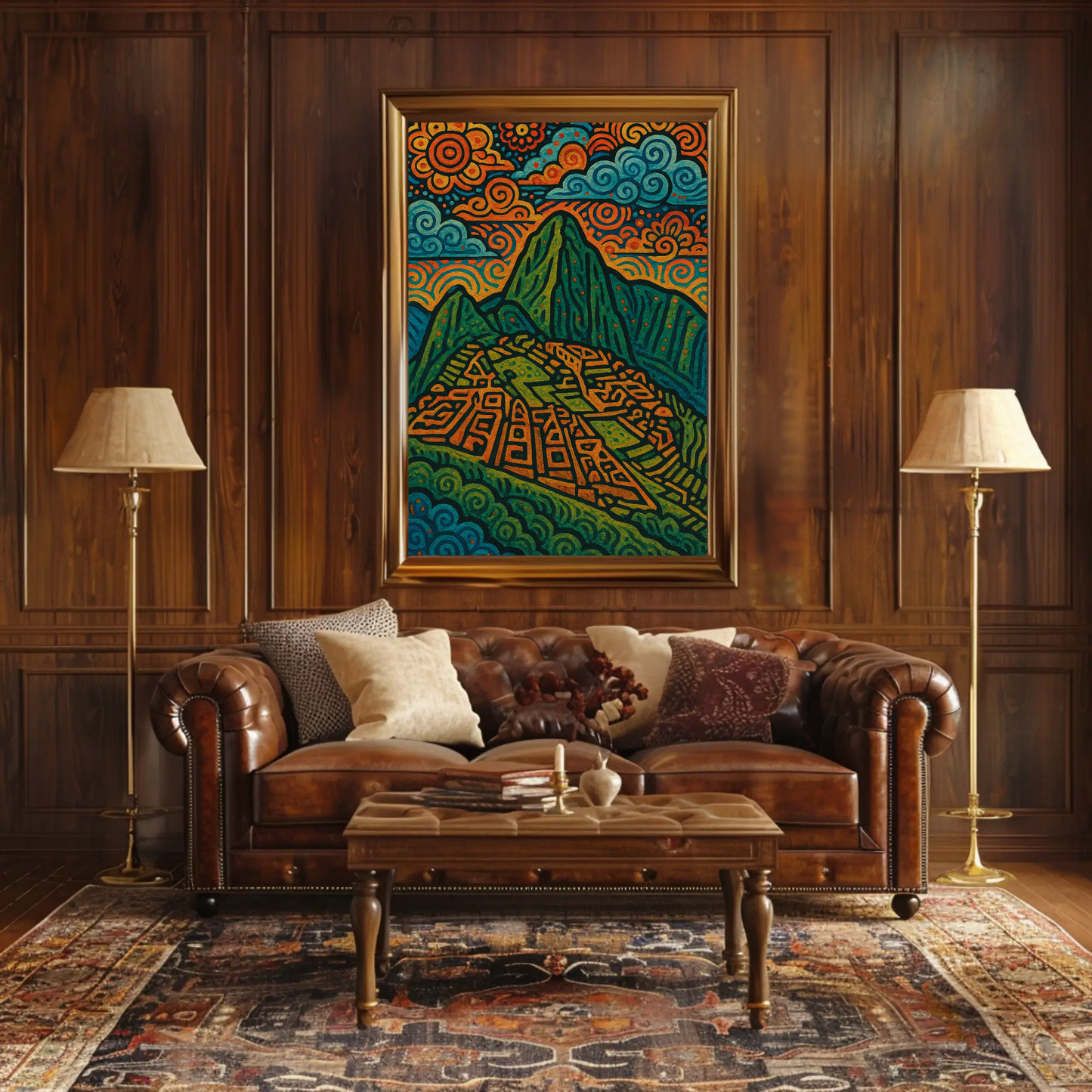Machu Picchu Mountains Folk Art Travel Poster