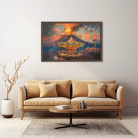 Surreal Carousel and Volcano Imaginative Art Poster