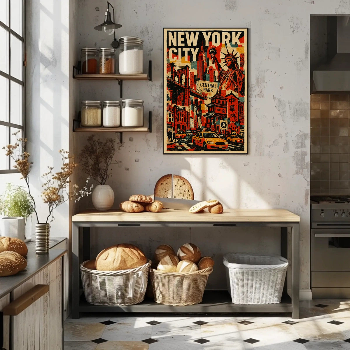 Iconic New York City Landmarks Poster Vintage Wall Art