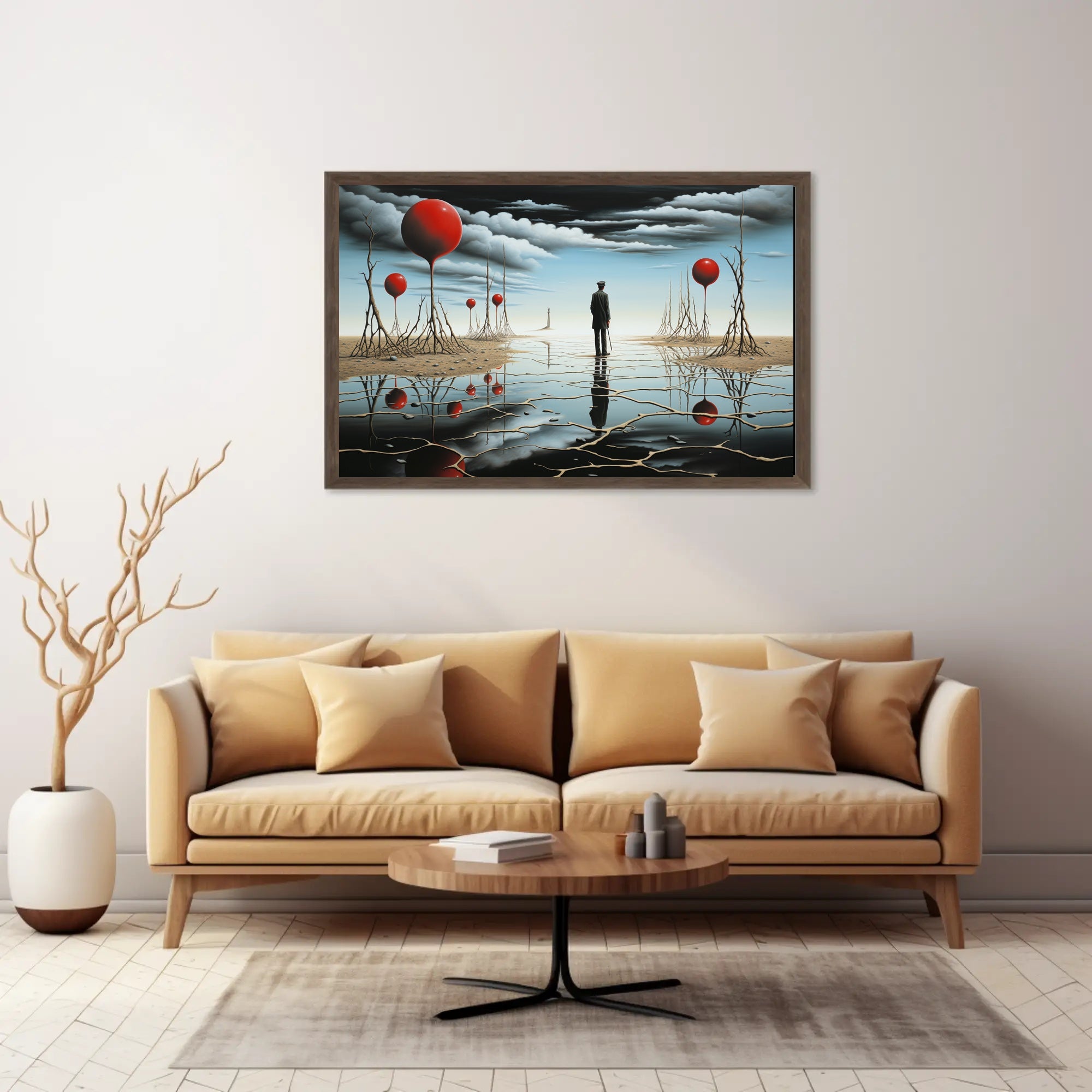 Enigmatic Reflection: Surreal Landscape with Timeless Figure Poster