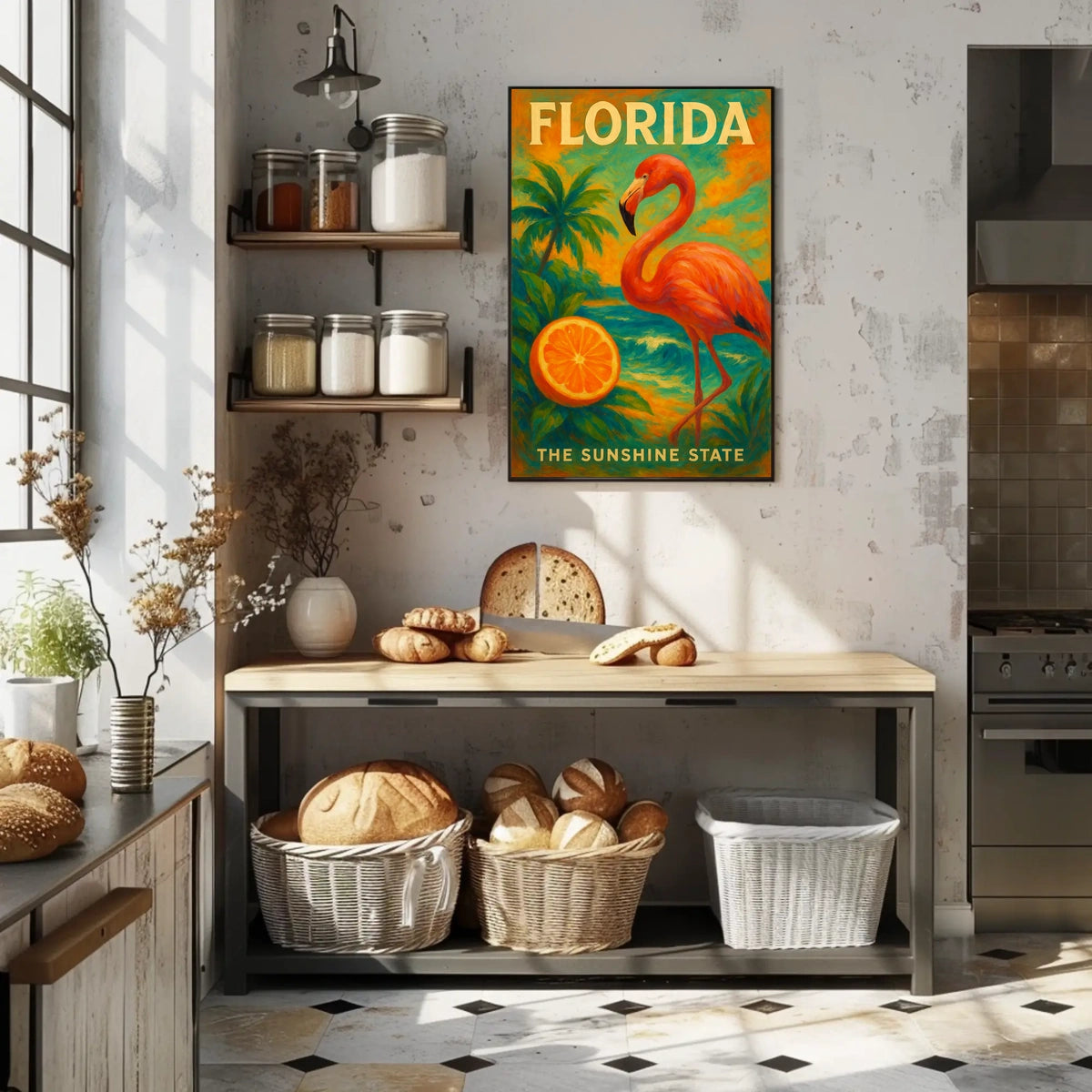 Florida Poster Sunshine State Flamingo Beach Wall Decor