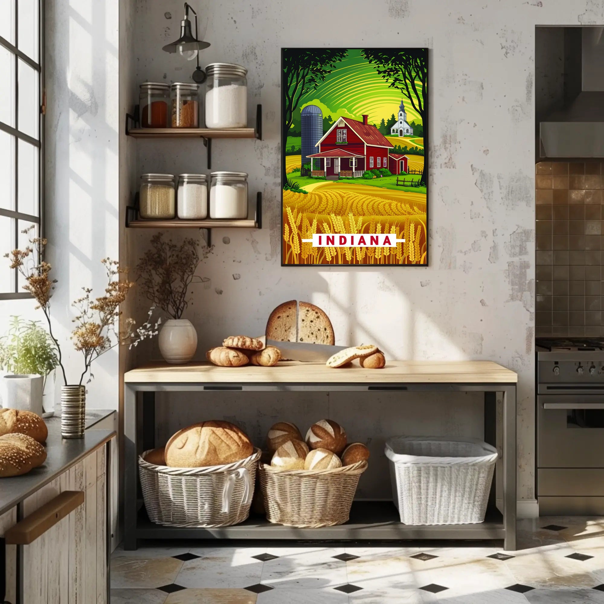 Indiana Countryside Illustration Poster