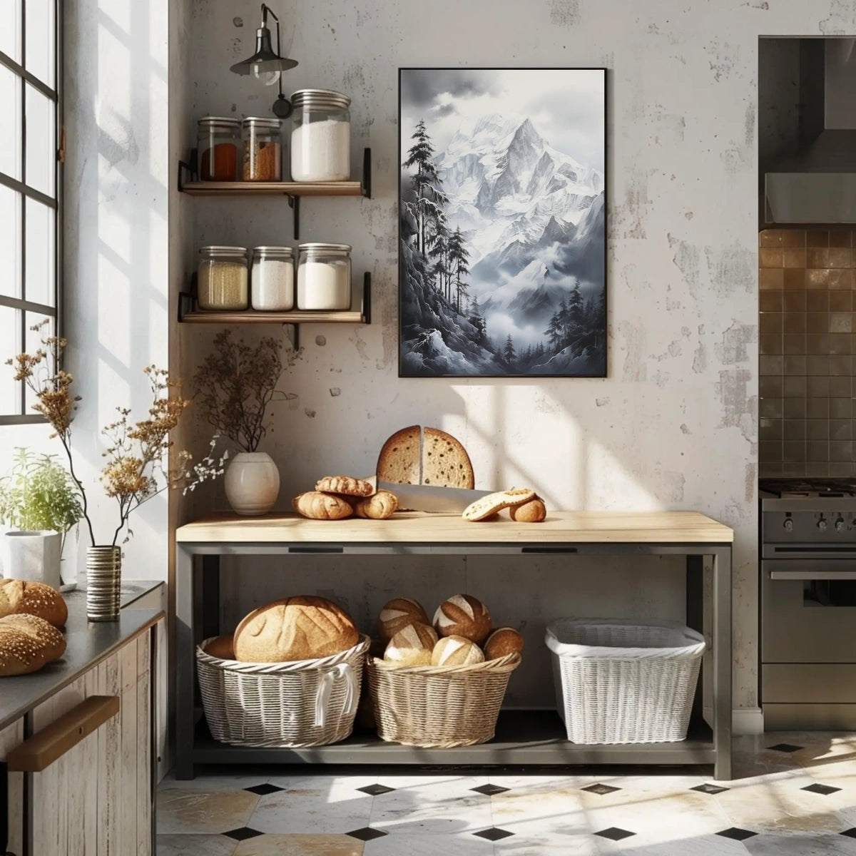 Majestic Snowy Mountainscape Scenic Art Poster