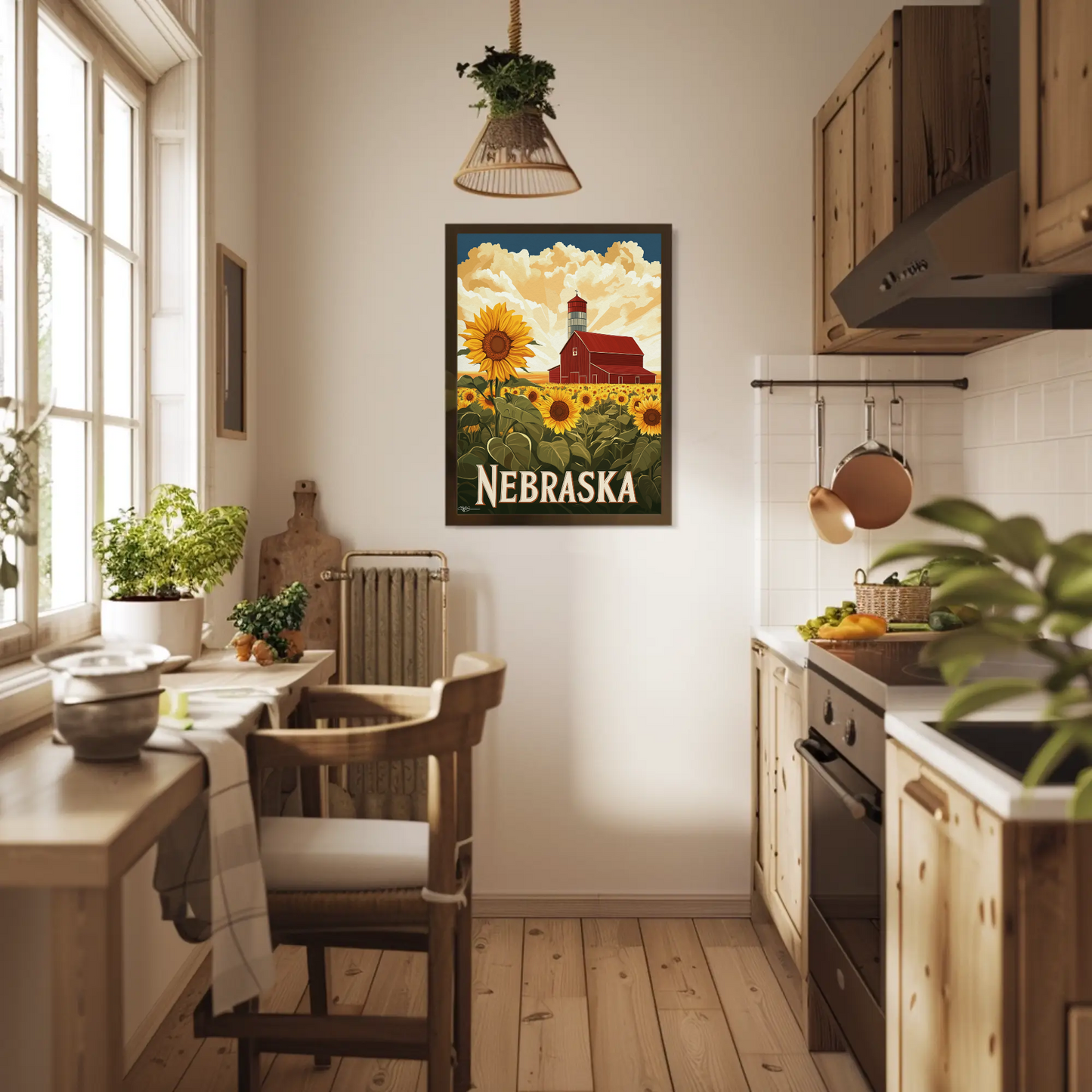 Nebraska Vintage Poster - Sunflower Barn