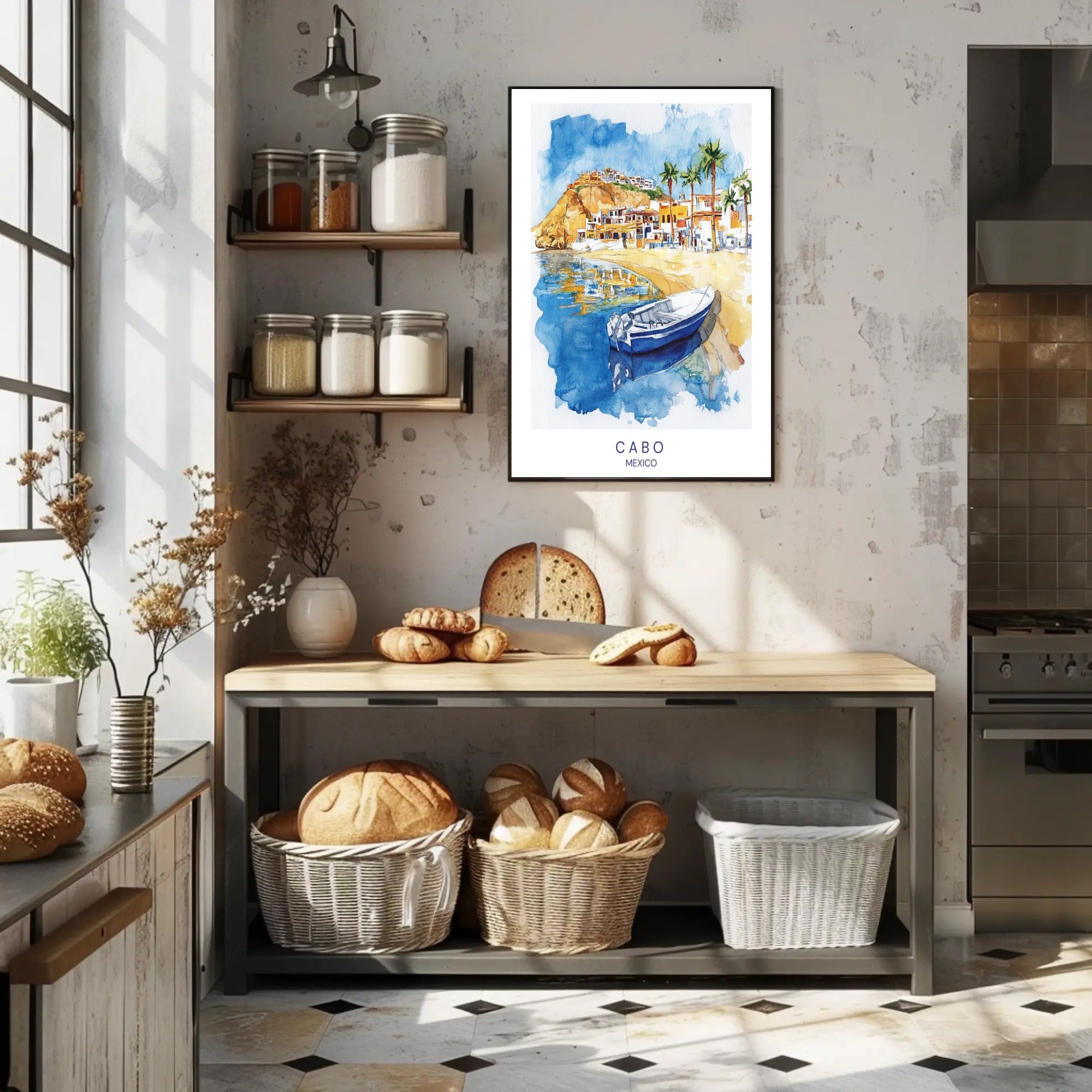 Cabo Watercolor Scenic View Travel Poster PosterGoat