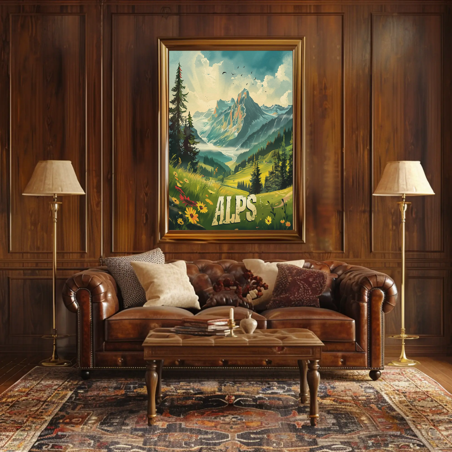 Alps Mountain Meadow Light Rays Forest Travel Poster