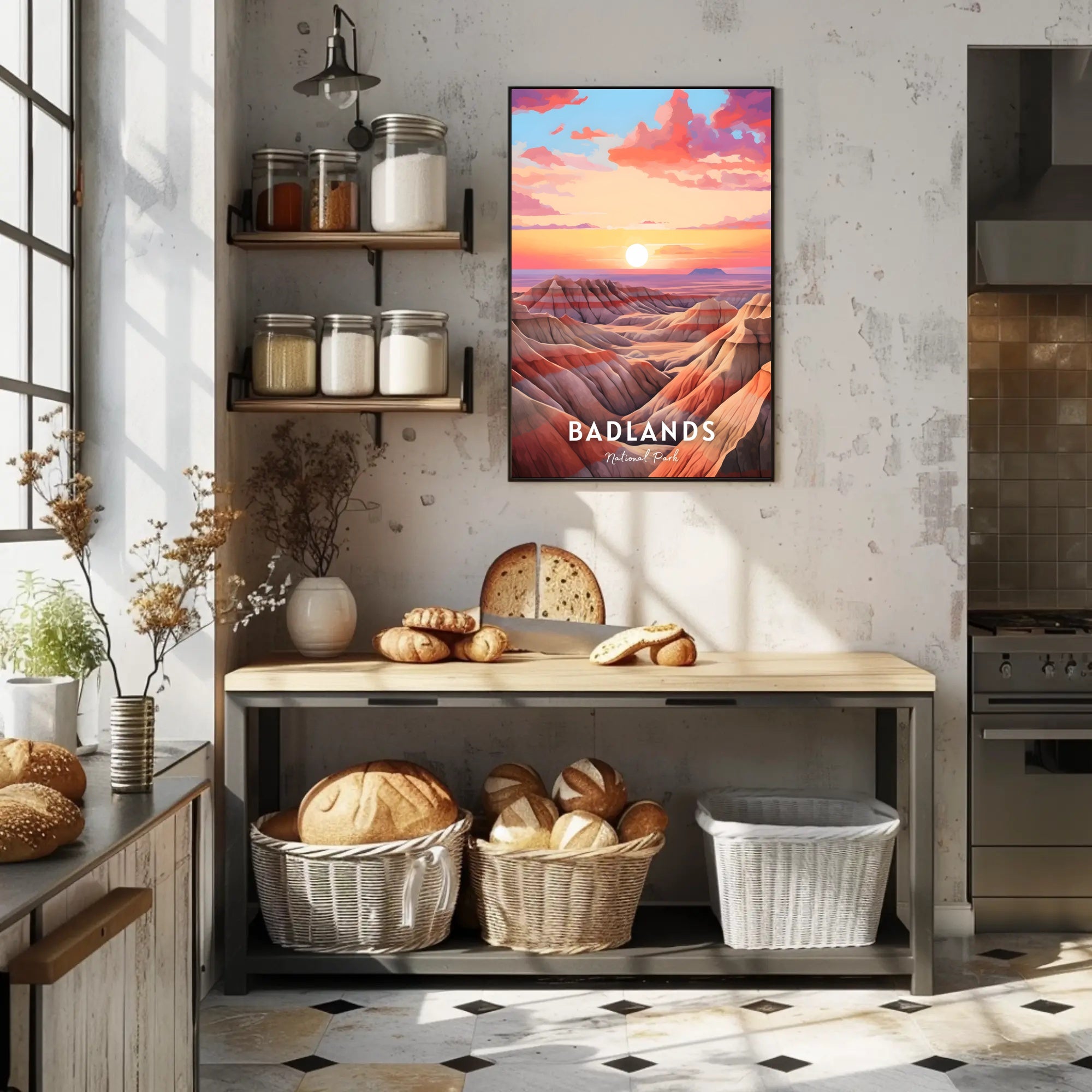 Badlands Sunset at Dusk: National Park Poster