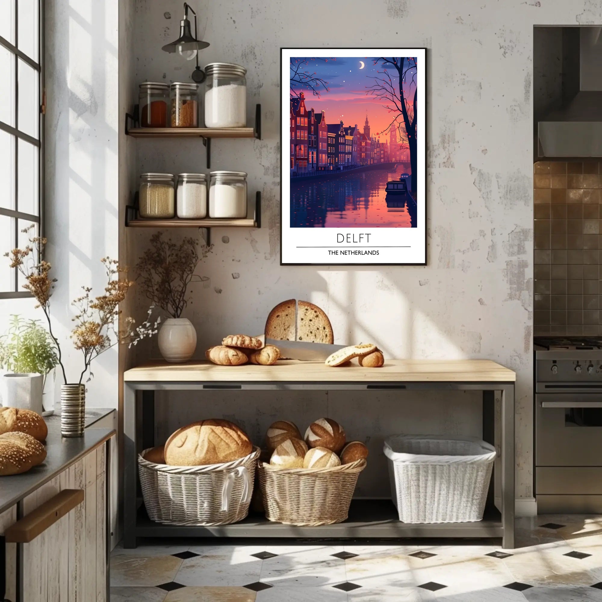 Serene Evening Scene of Delft Urban or Cityscape Poster
