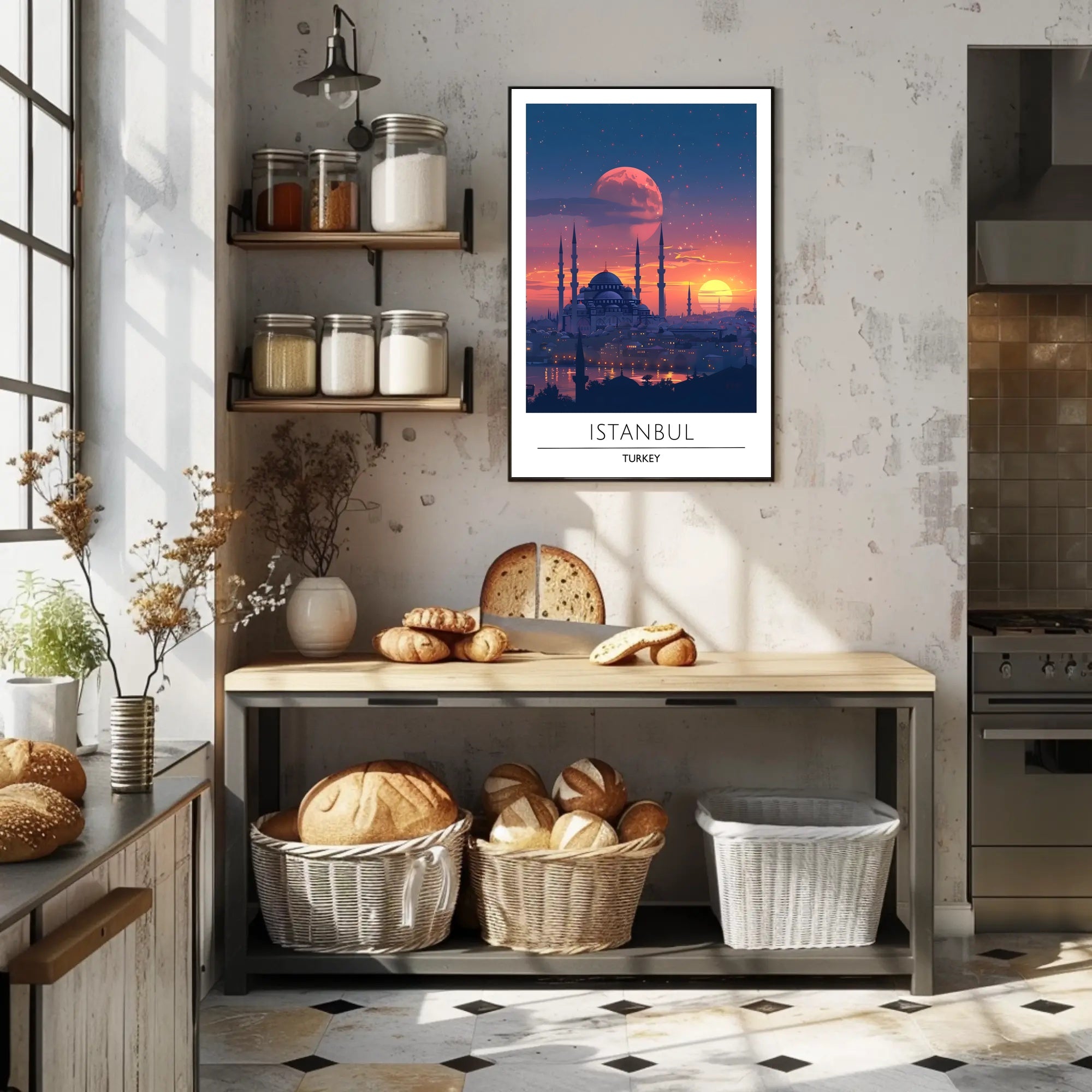 Istanbul's Romantic Sunset Skyline Travel Poster