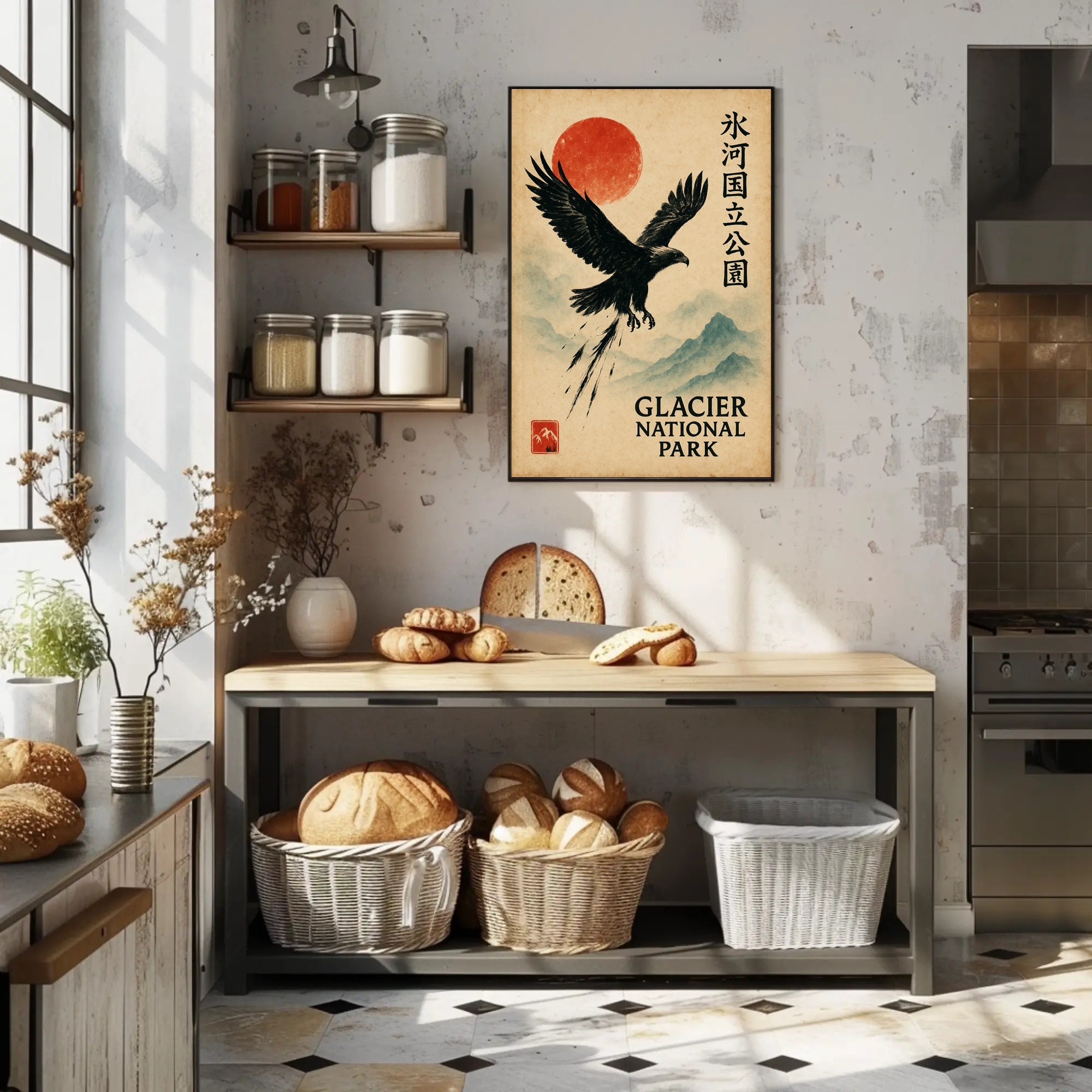 Vintage Glacier Park Poster with Japanese Artistic Flair