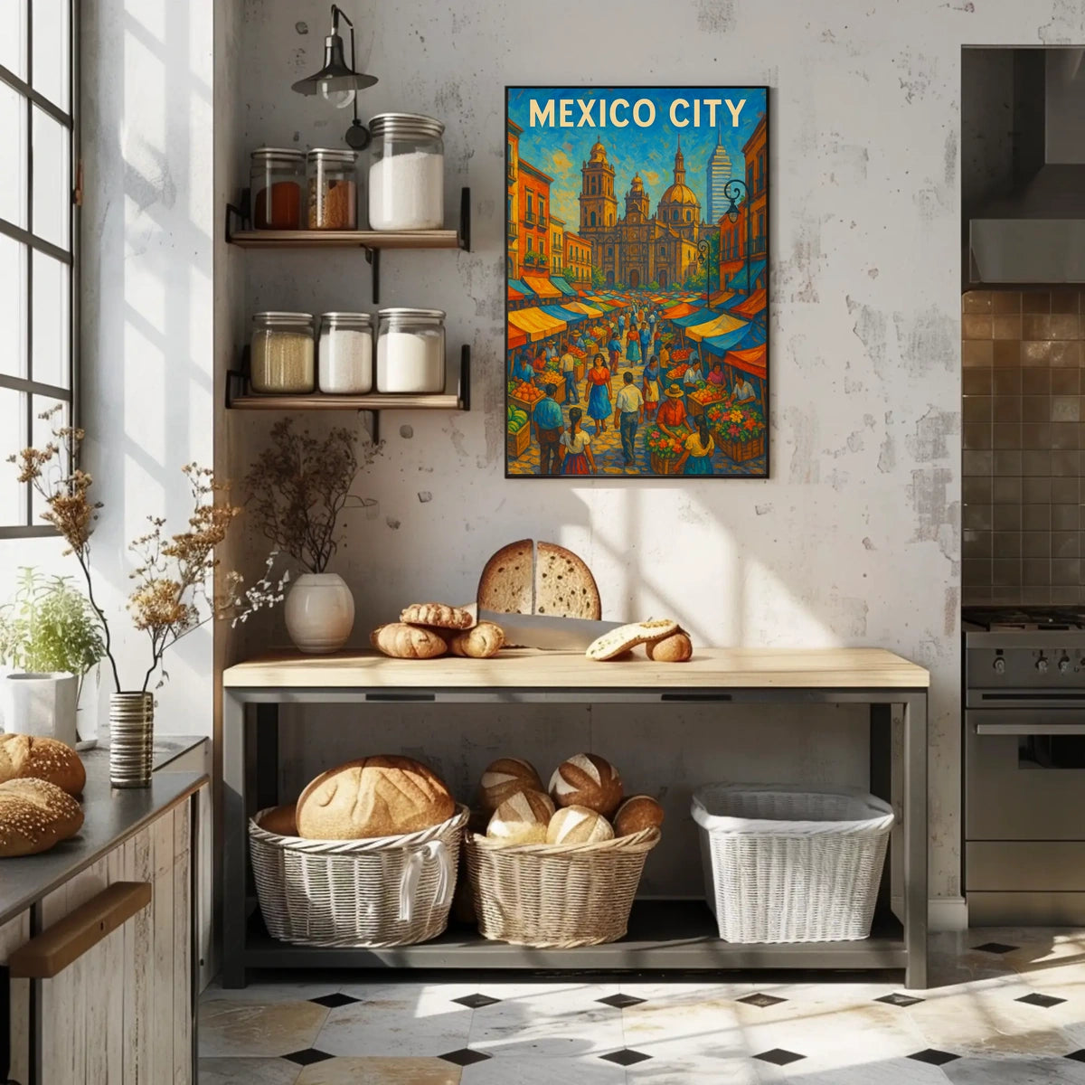 Mexico City Market Scene Poster