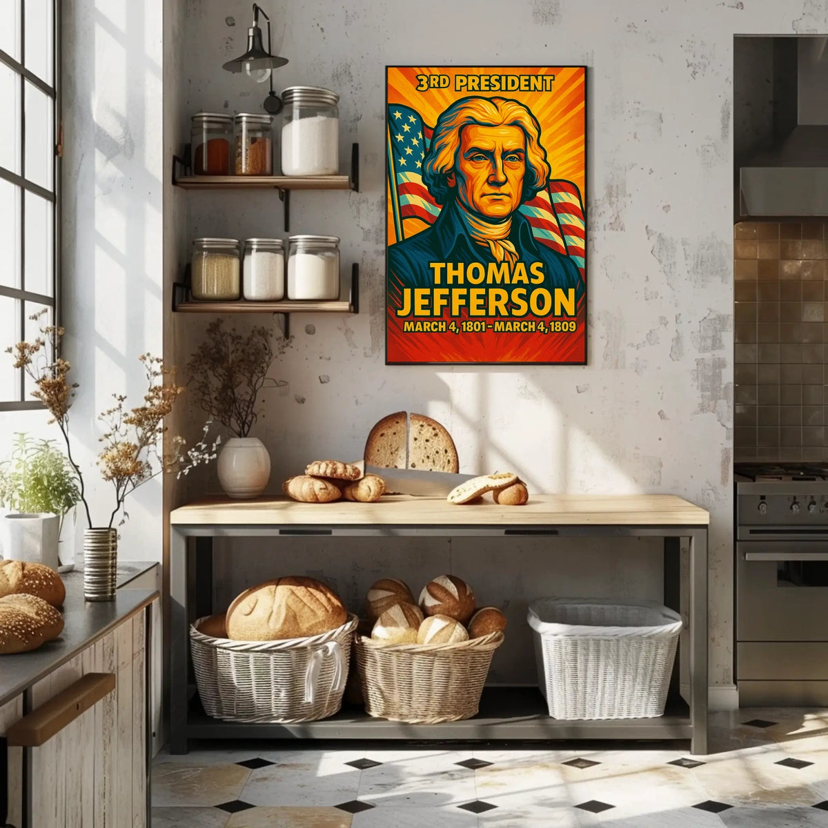 Thomas Jefferson 3rd President of the United States Colorful Comic Book Style Poster