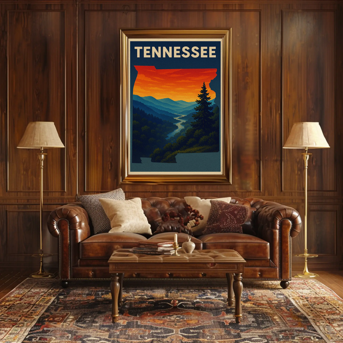 Tennessee Smoky Mountains River Sunset Travel Poster