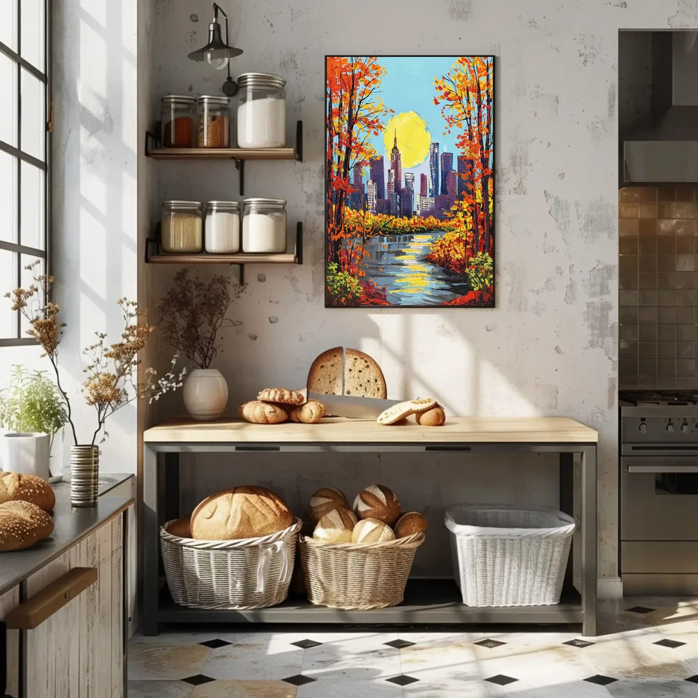 Autumn Cityscape Poster: Vibrant Urban Art Print