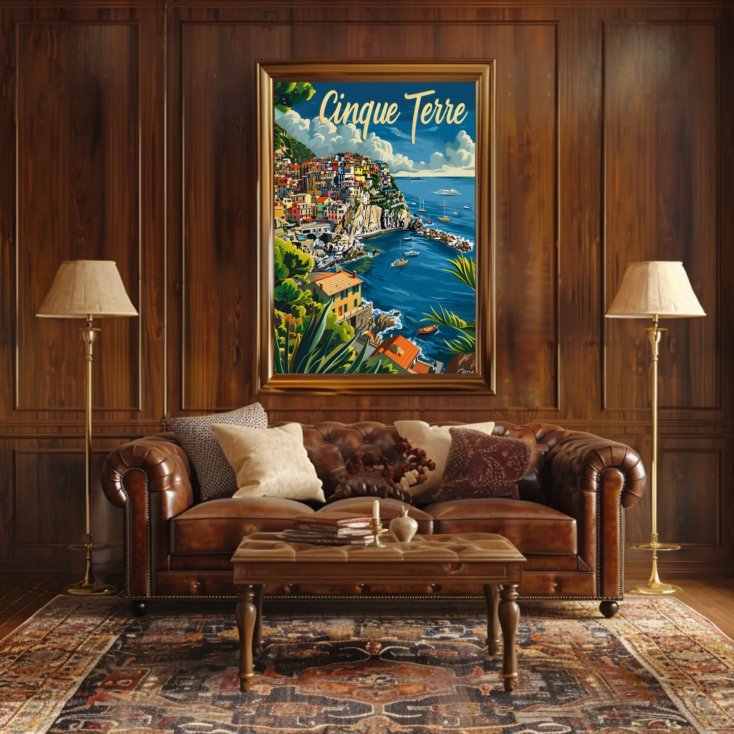 Cinque Terre Colorful Cliffside Coastline Italy Travel Poster