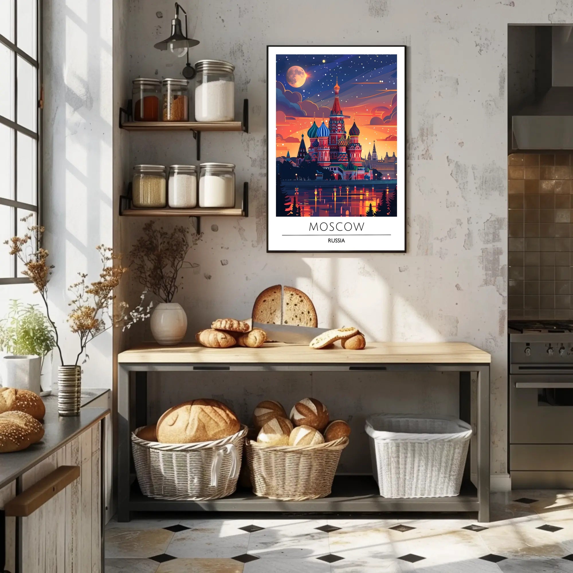 Moscow Nightscape Illustration: Enchanting Urban Cityscape Poster