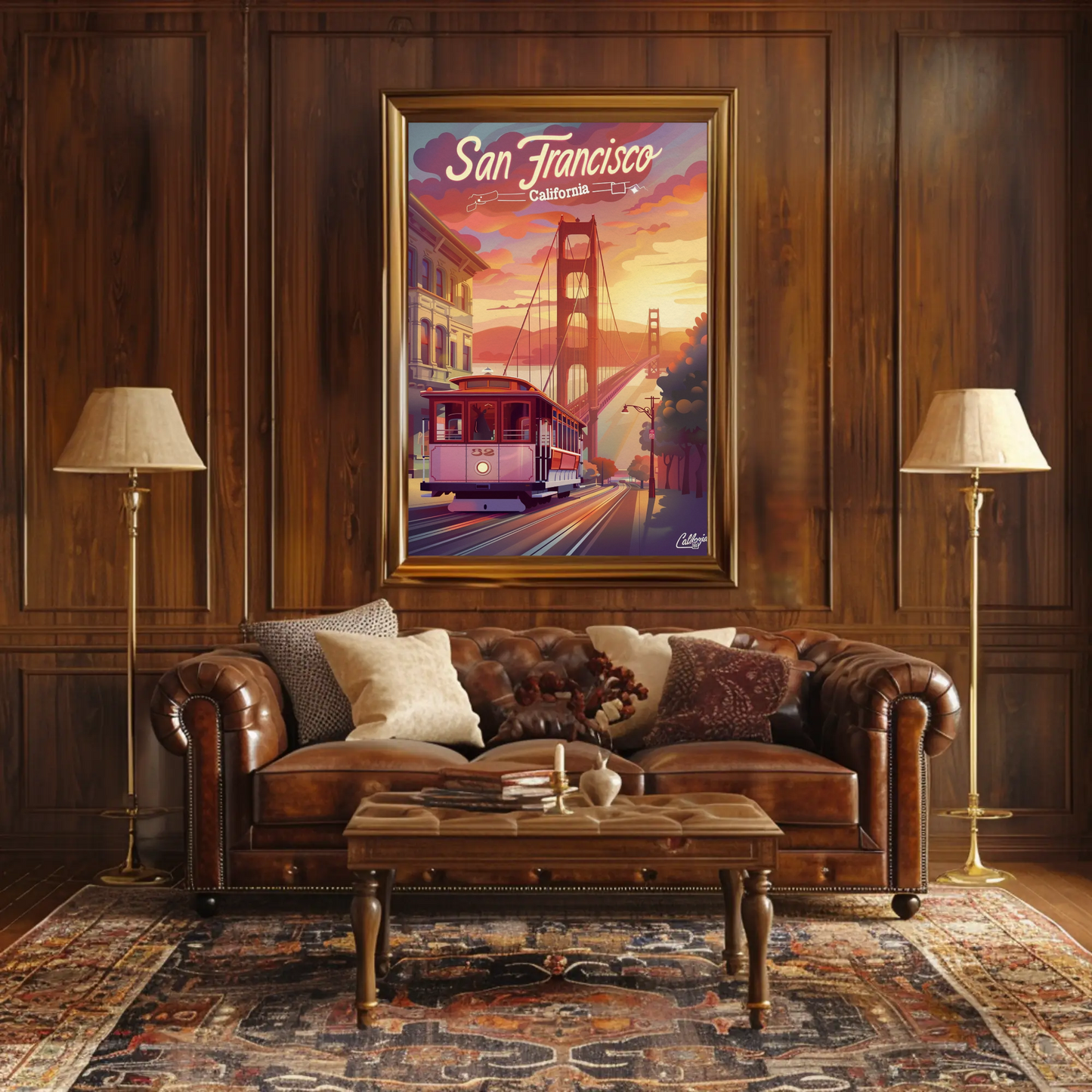 San Francisco Cable Car Golden Sunset Travel Poster