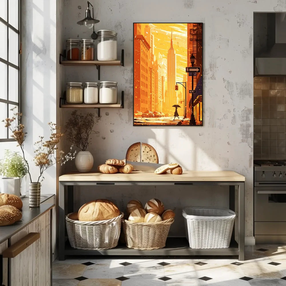 New York City Skyscraper Sunset Poster Modern Wall Art