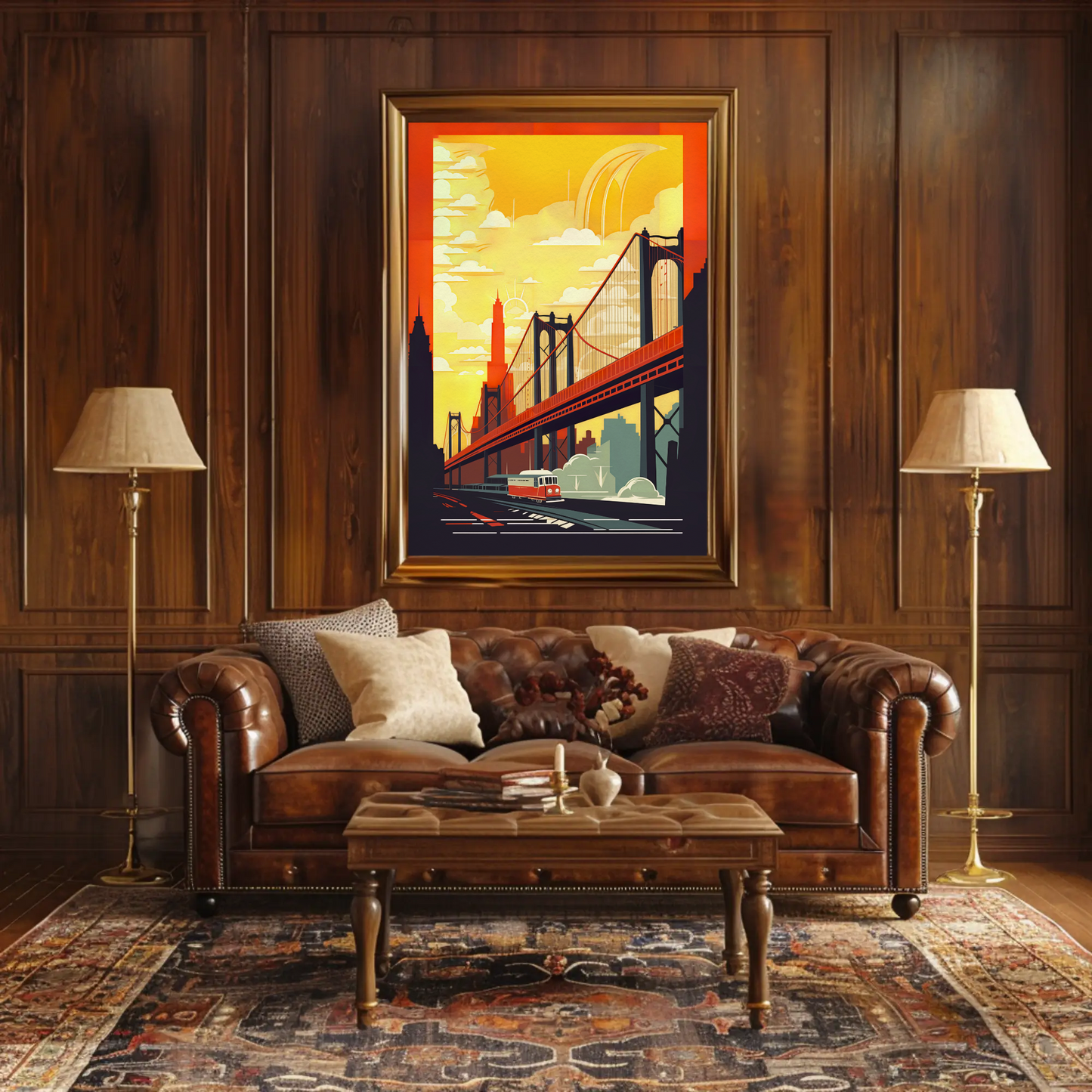 Golden Bridge City Transit Scene Travel Poster