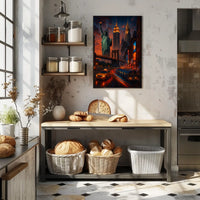 New York City Vibrant Urban Scene Poster Modern Wall Art