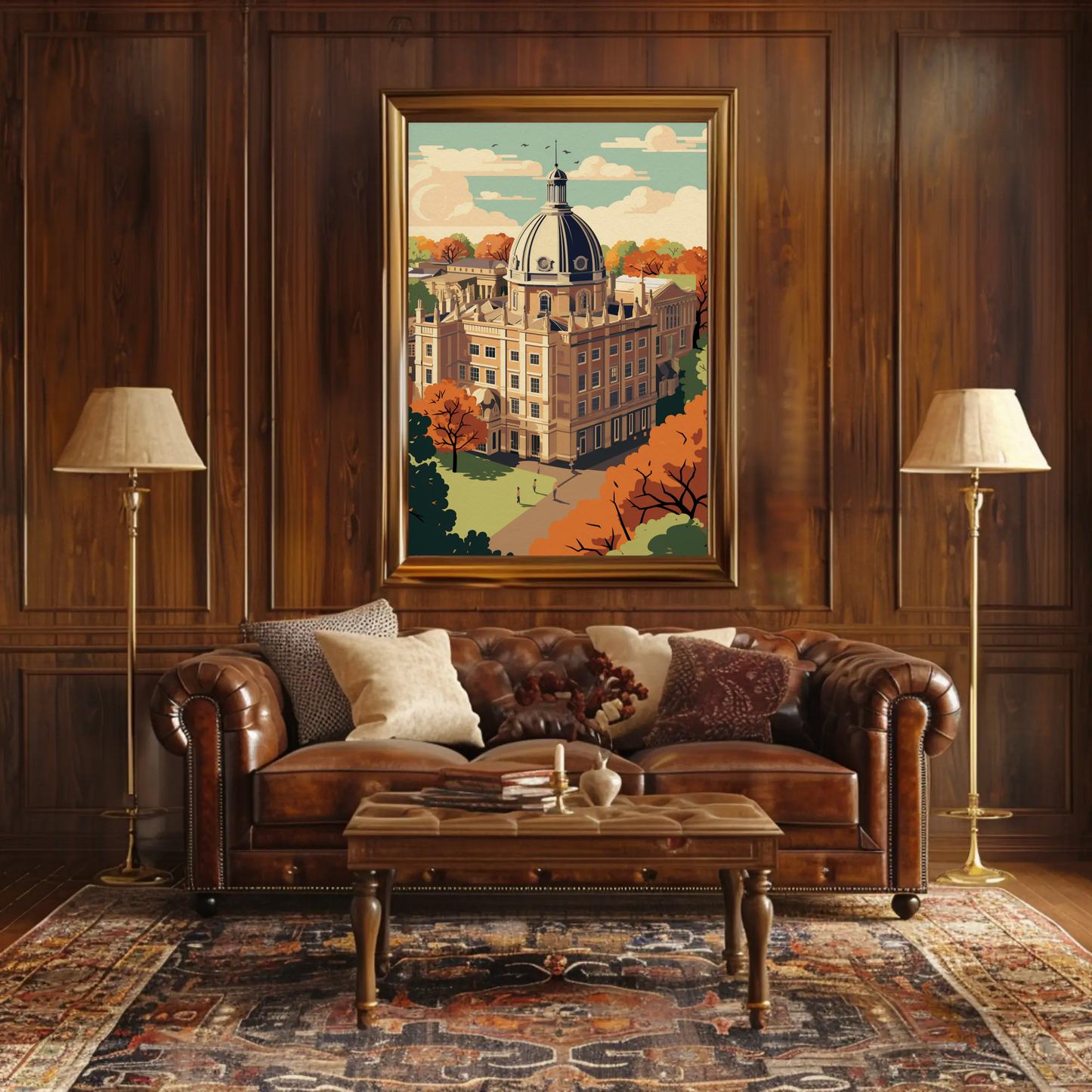 Oxford University England Autumn Historic Campus Travel Poster